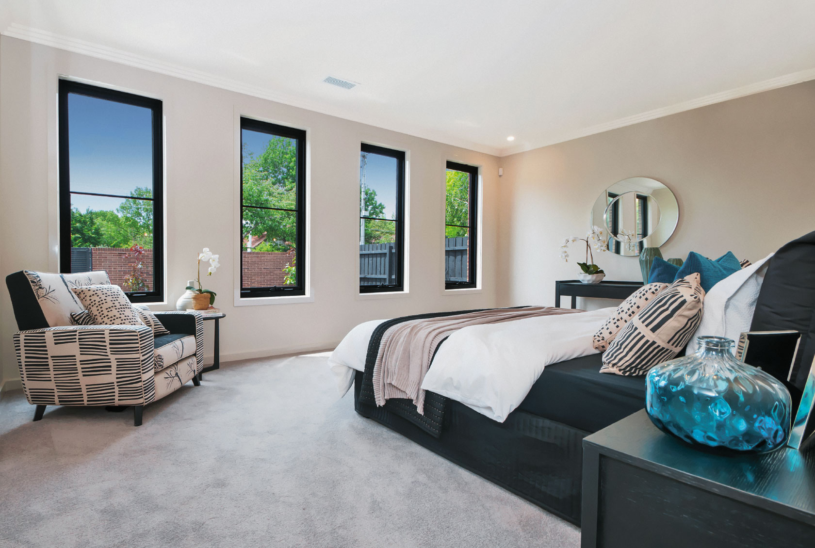 Black Aluminium Awning Windows in the bedroom