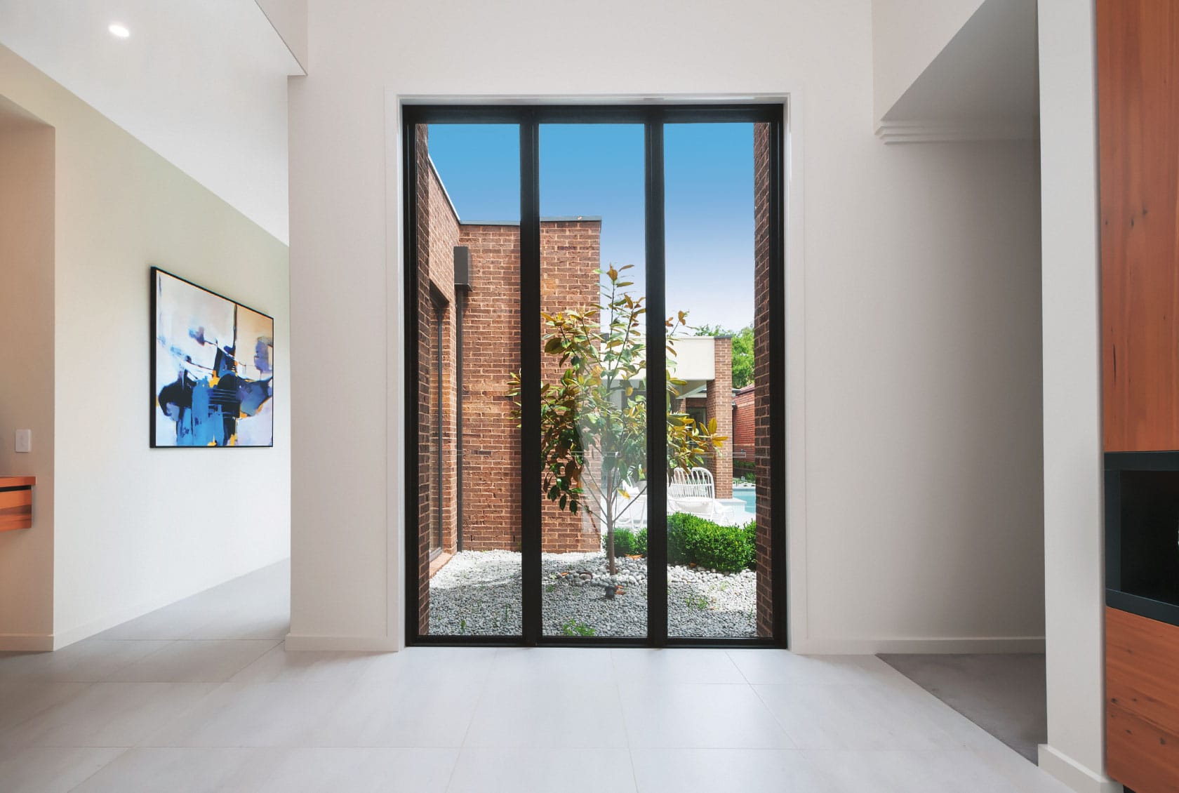 Black Aluminium Fixed Windows in the hallway