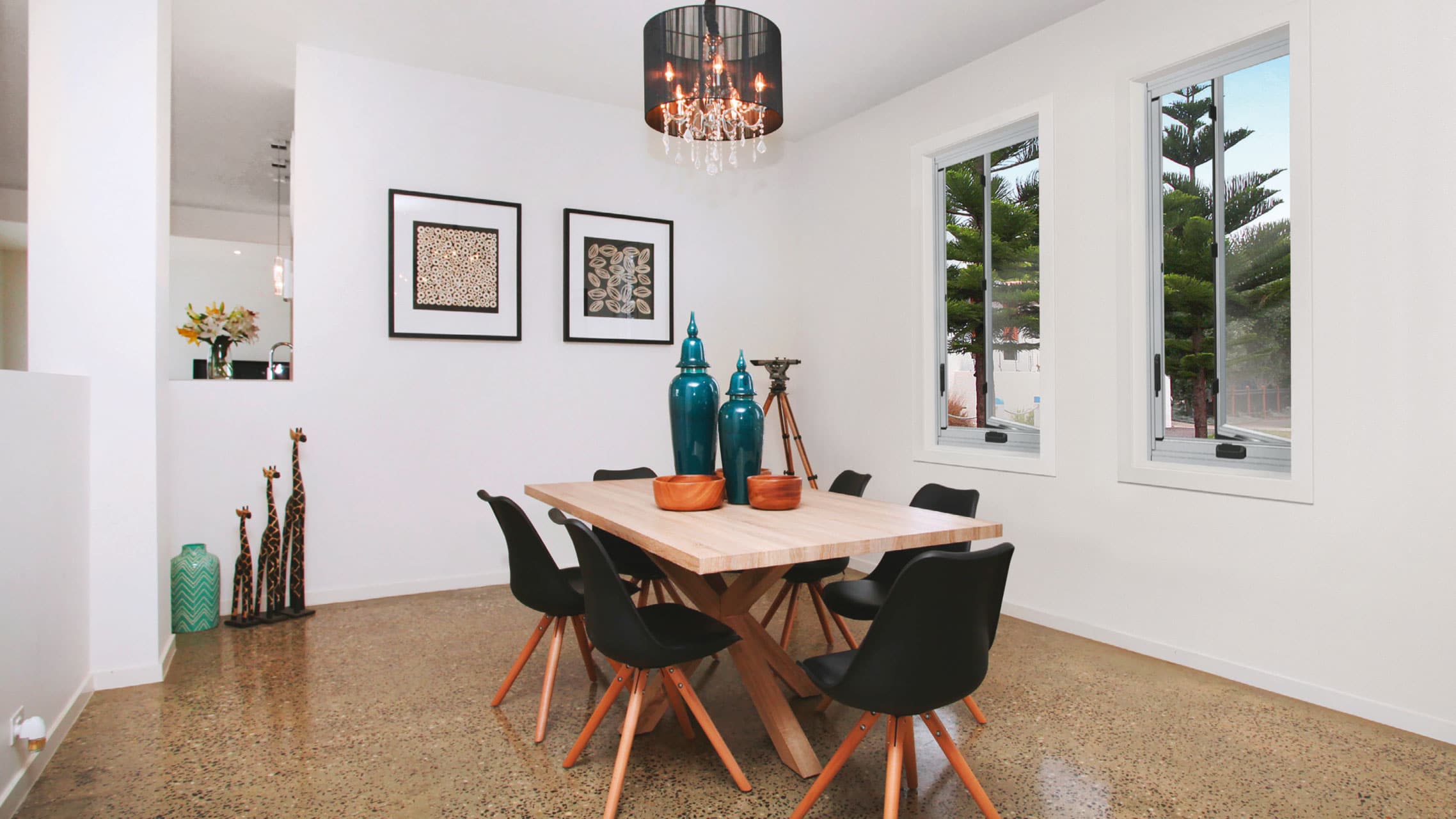 Silver Aluminium Casement Window in a dining room