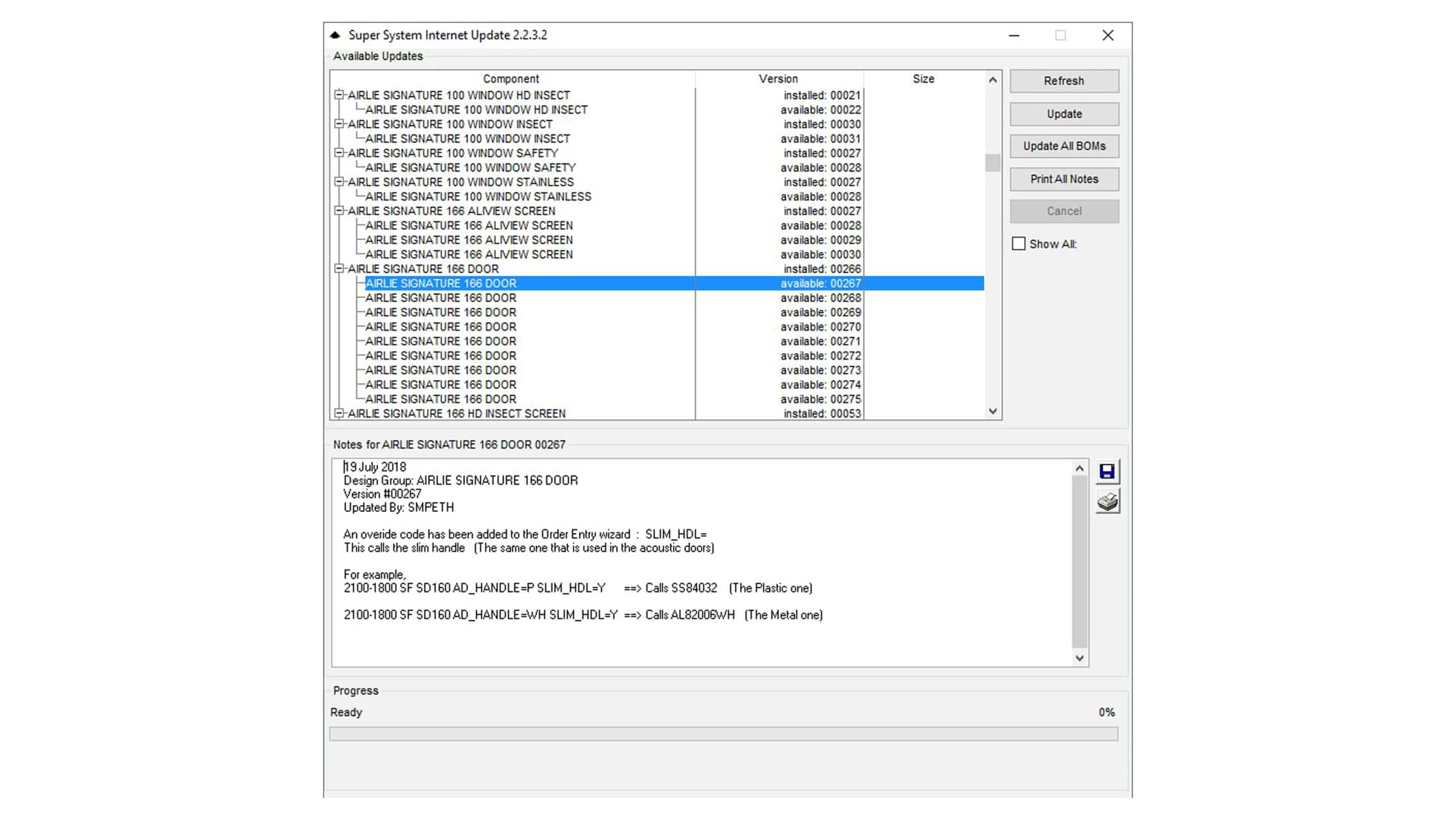 Business Software bill of materials updates