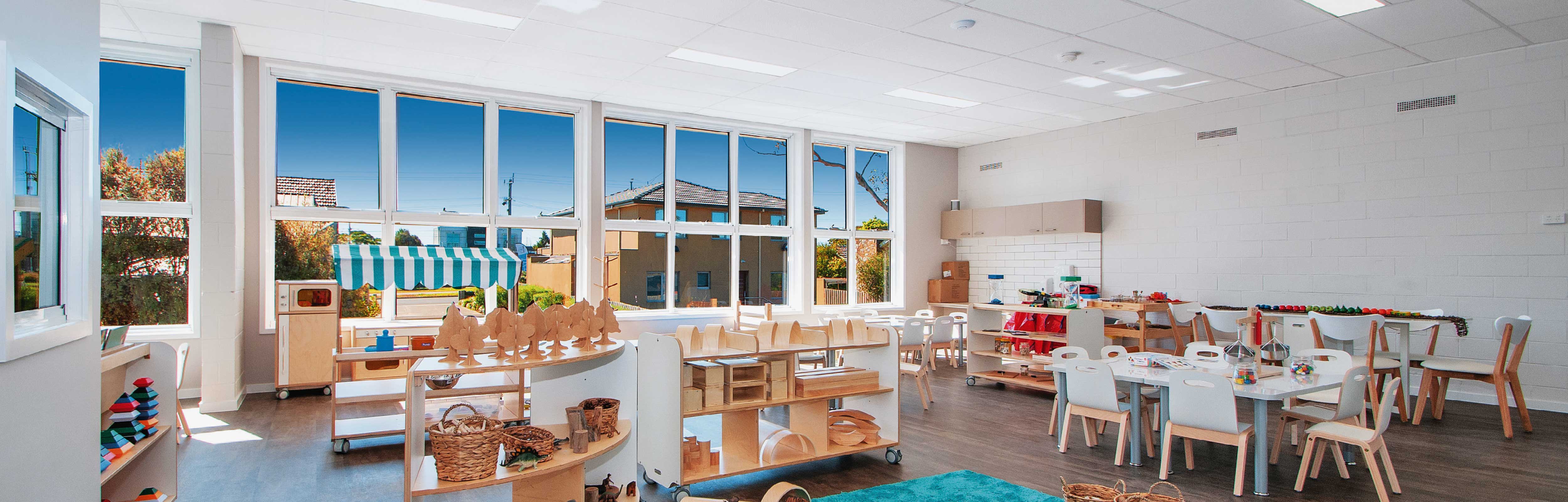 White Aluminium Awning Windows in a childcare centre