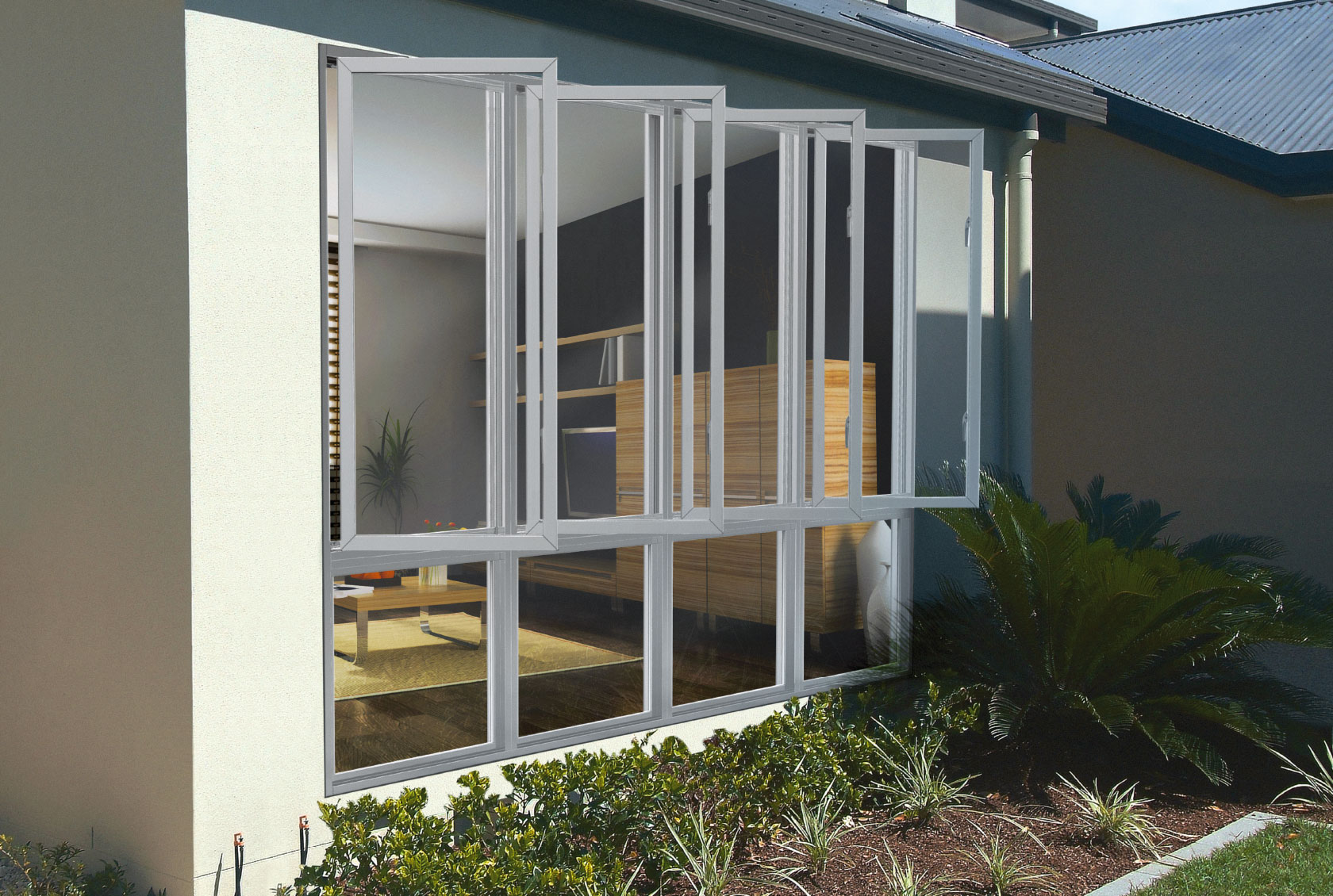 White Aluminium Casement Windows in the living room