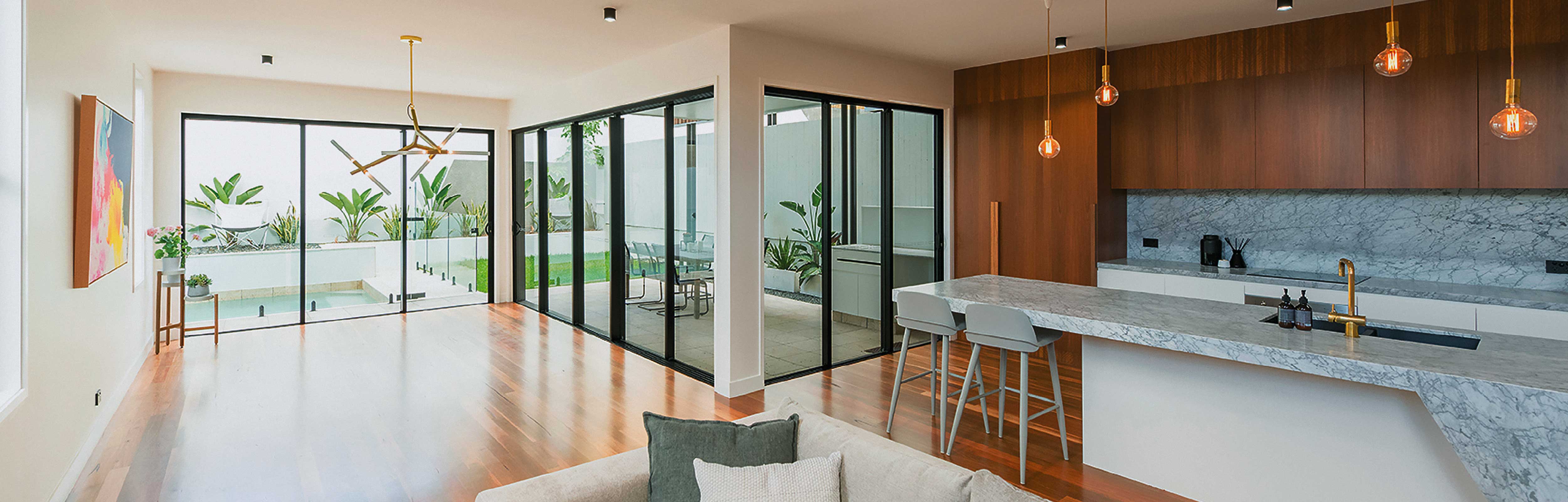 Three Aluminium Sliding Doors with black frames