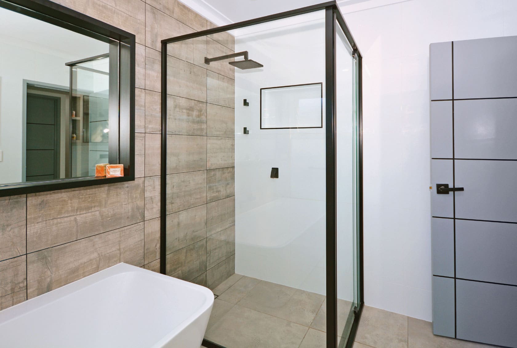 Black Framed Hinged Shower Screen