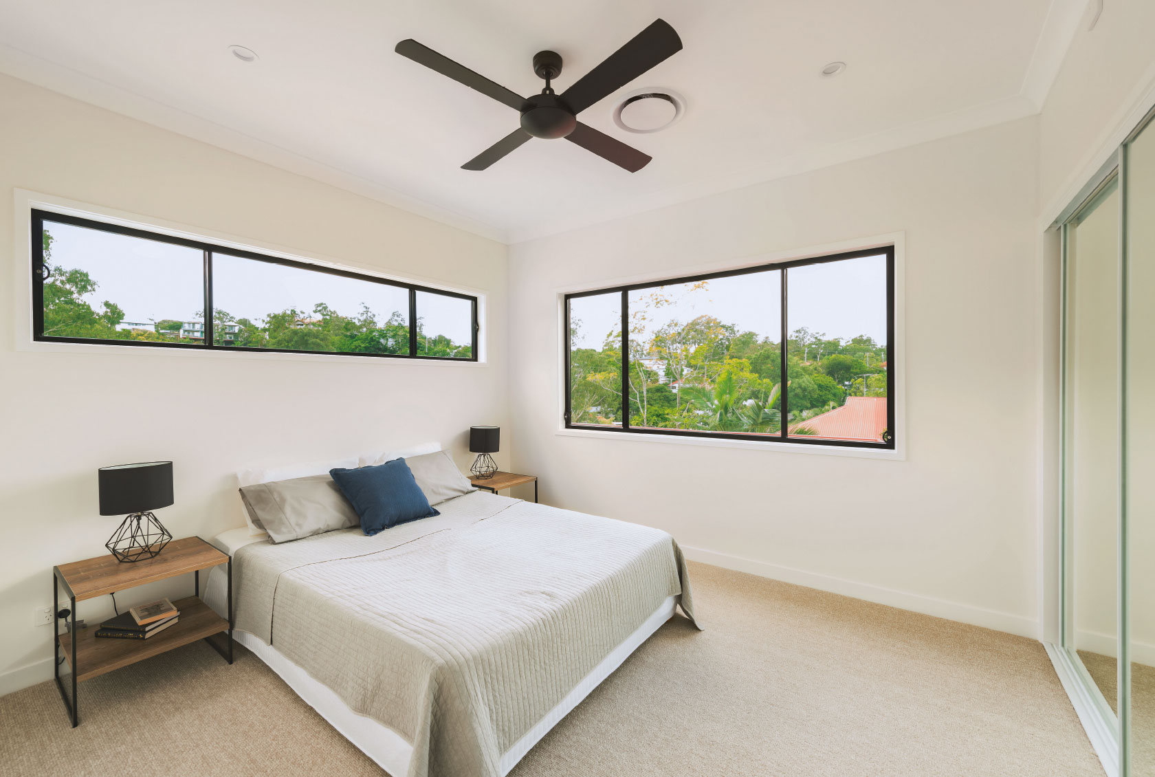 Three-panel Sliding Windows in a bedroom