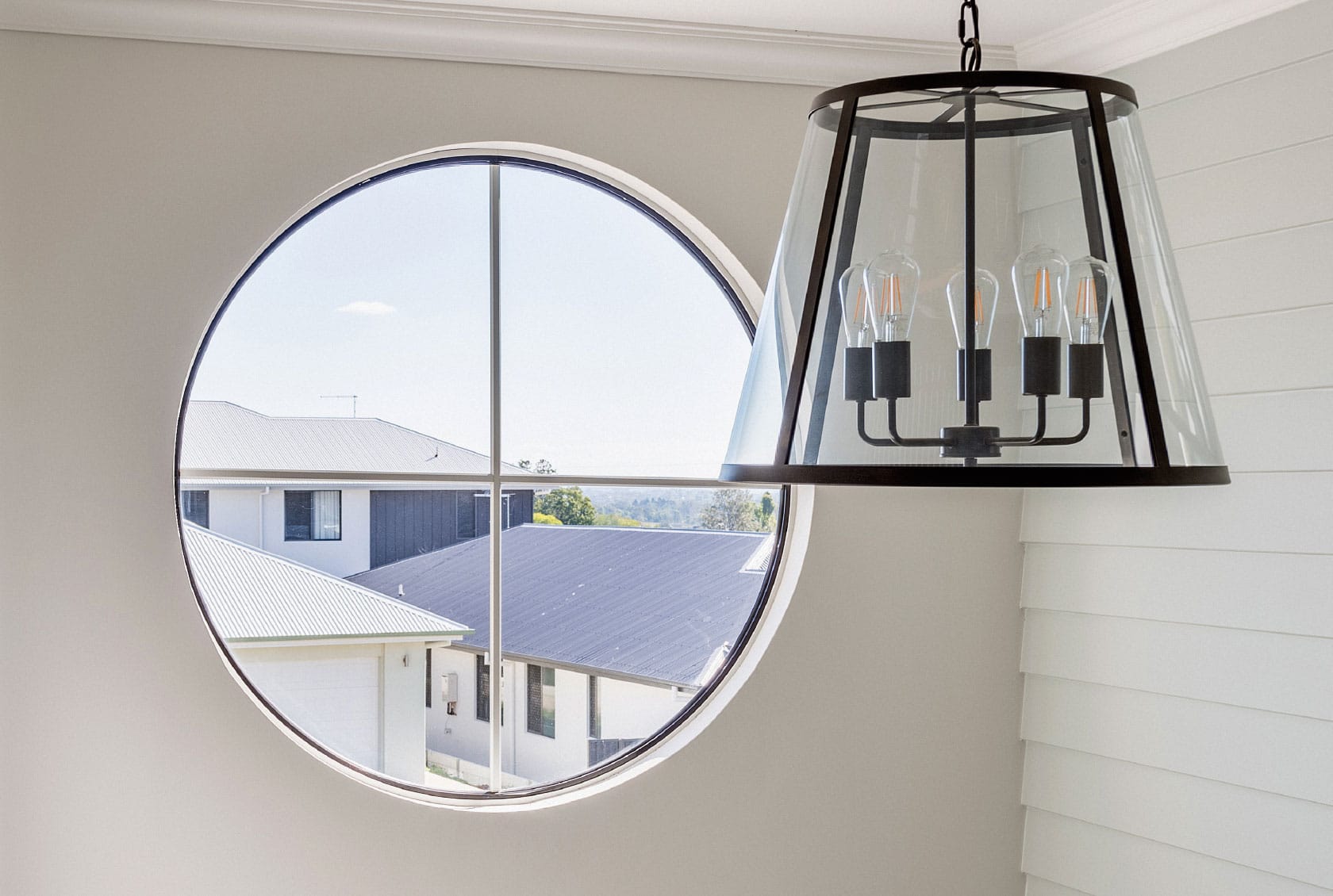 White Circle Window with colonial bars