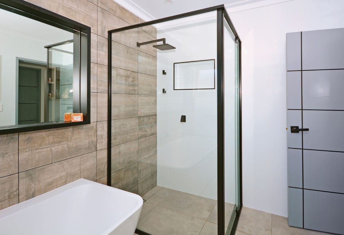 Black framed shower screen