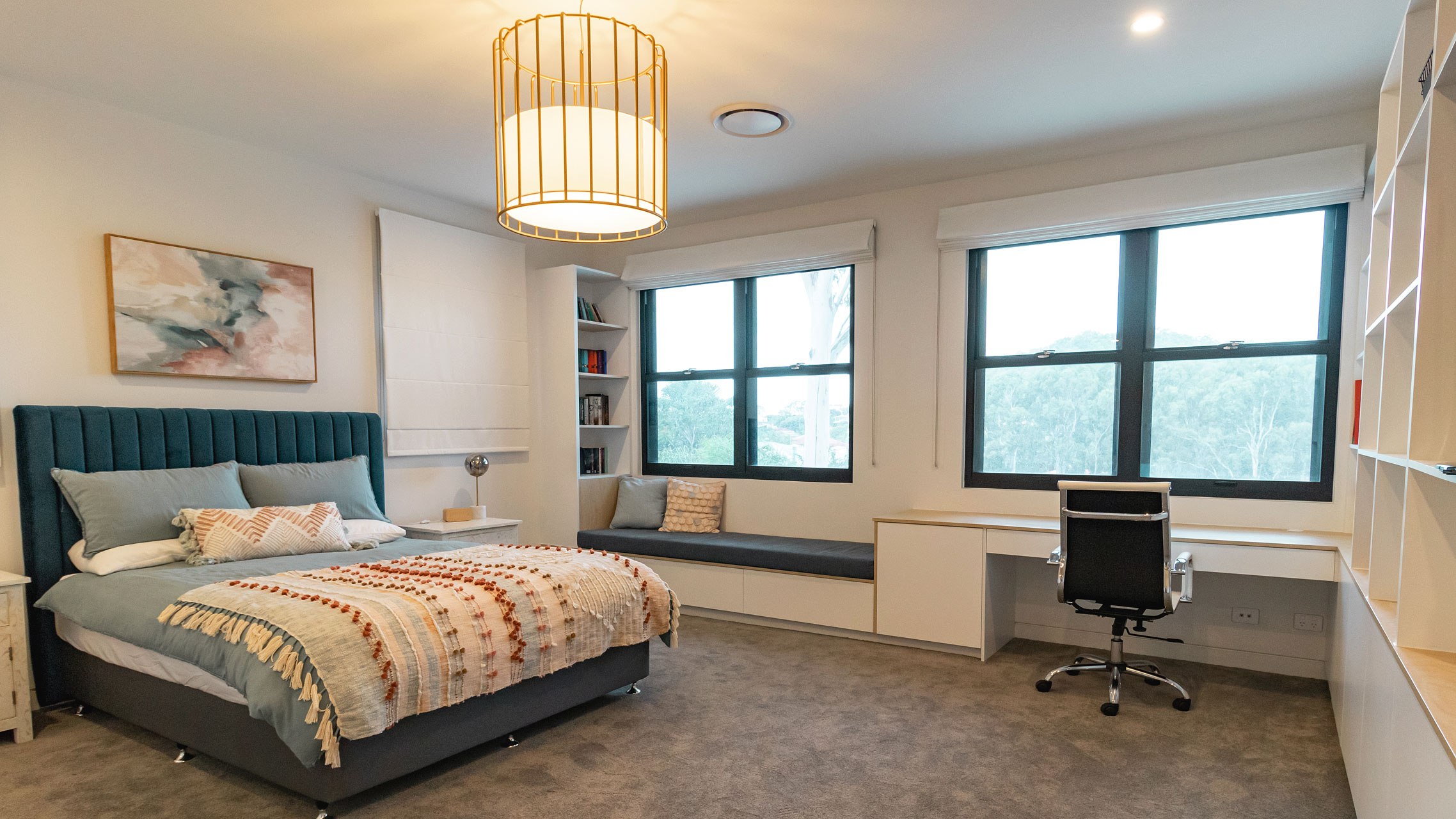 Two Double Hung Windows in a bedroom