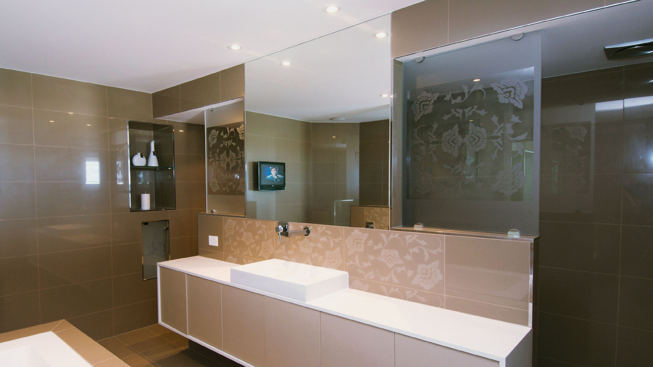 Large Frameless Bathroom Mirror above a vanity