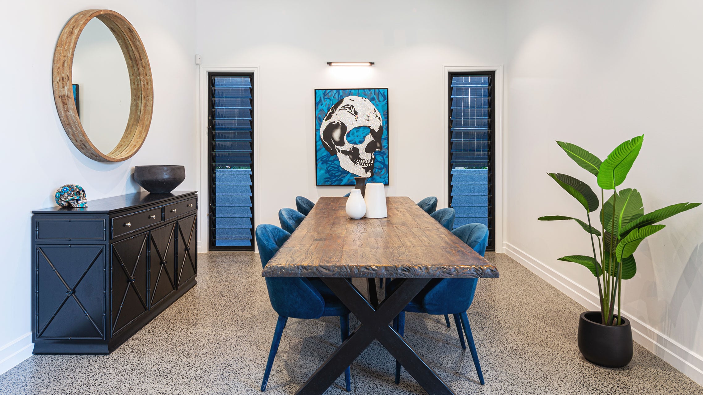 Two Narrow Louvre Windows in dining room