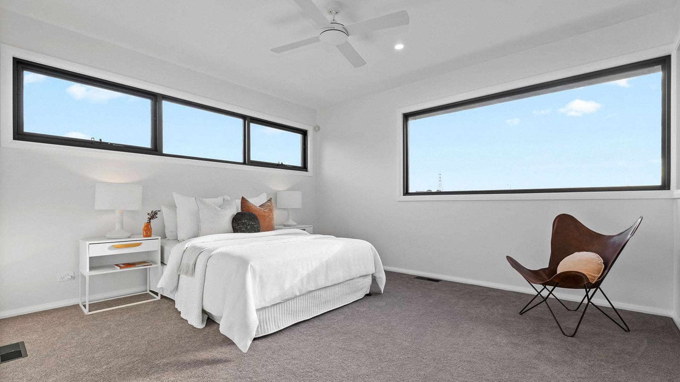 Black Aluminium Awning and Fixed Windows in bedroom