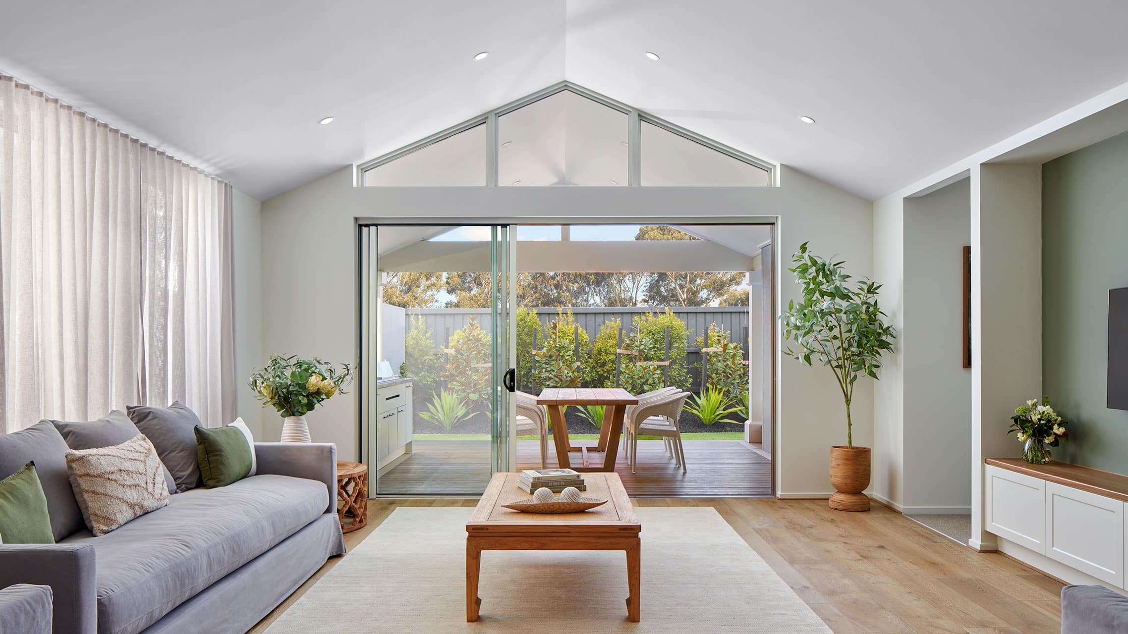 White Stacking Glass Door with raked window above