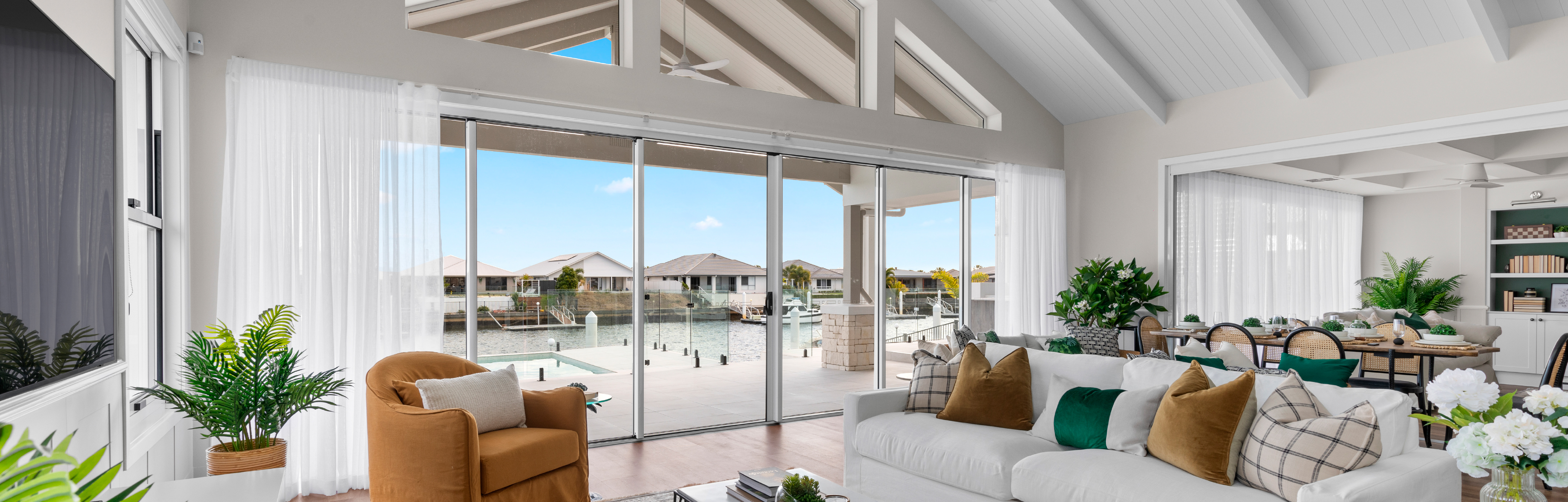 Large White Sliding Door with 3 raked windows above