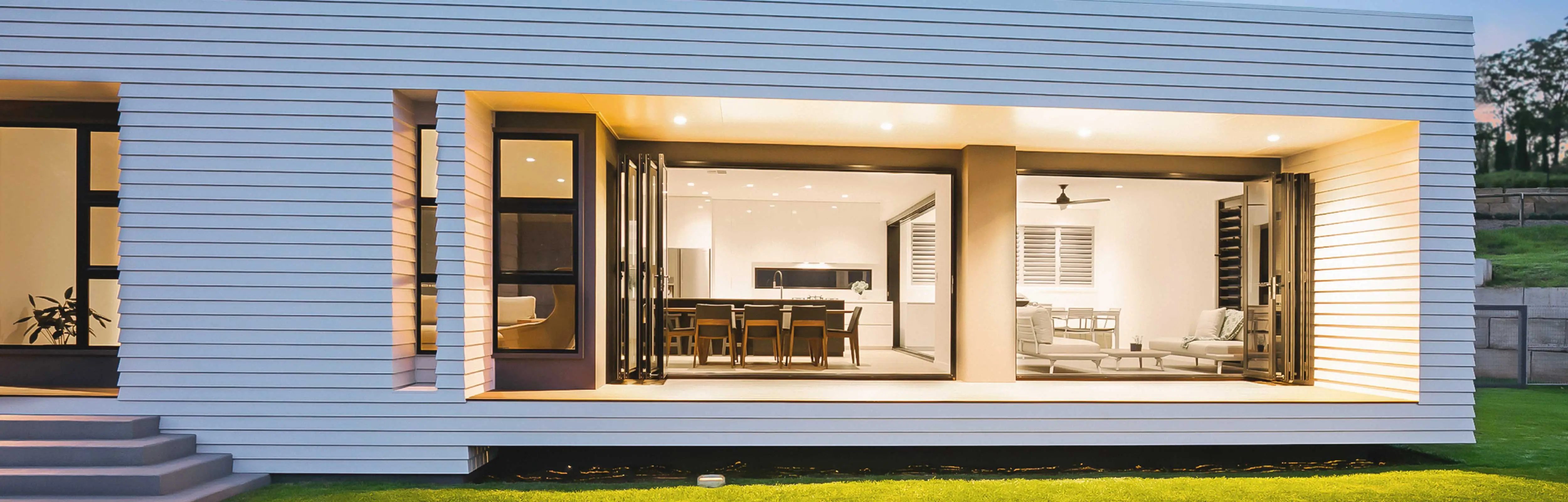 Two Aluminium Bi fold Doors separated by a post