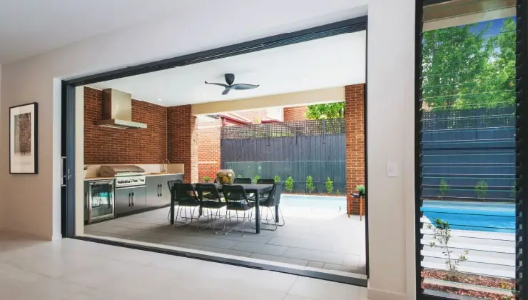 Black Aluminium Cavity Sliding Door with architectural handle