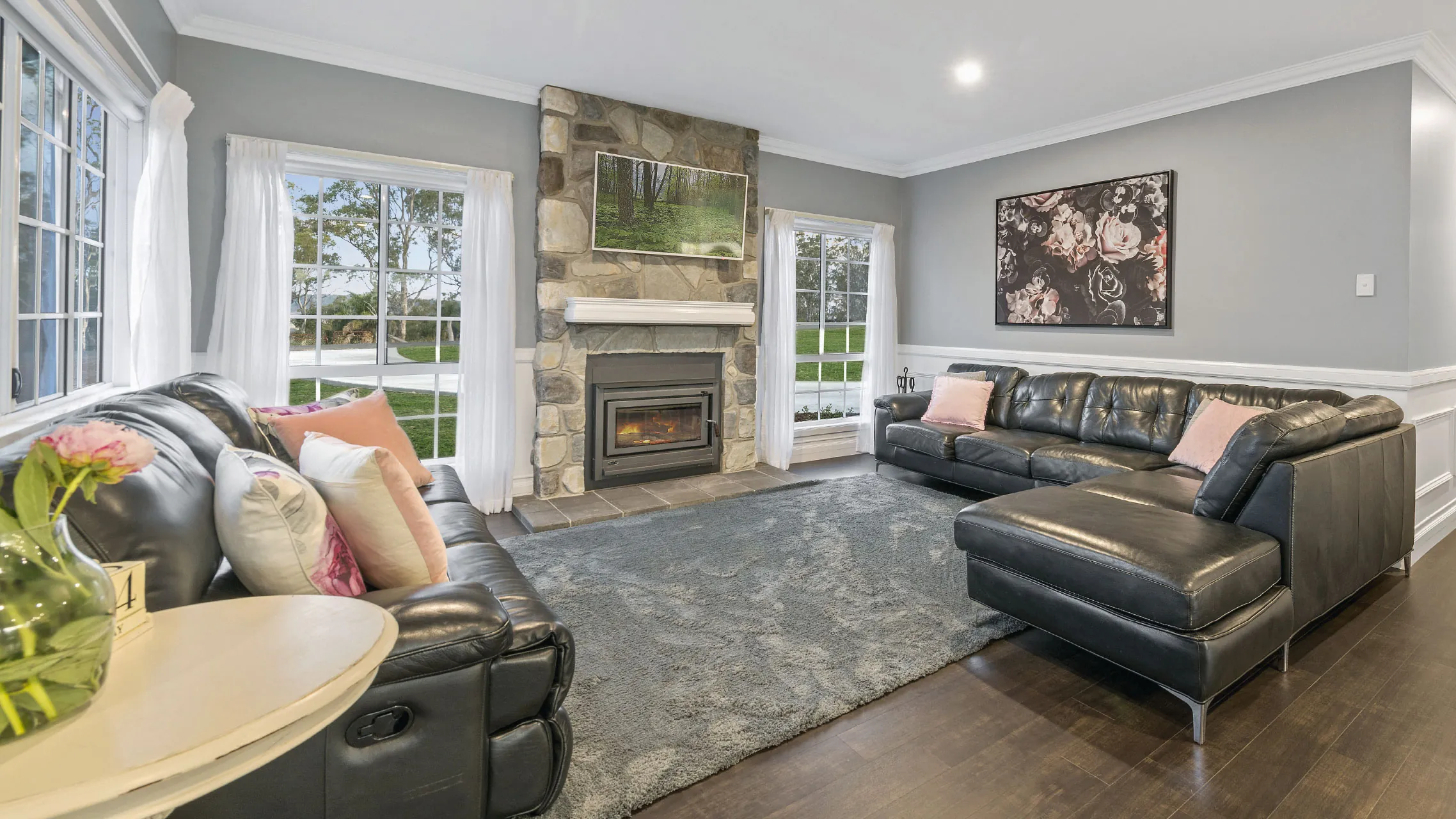 Three Sliding Windows with colonial bars in lounge room