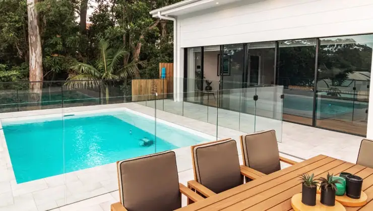 Swimming pool in backyard