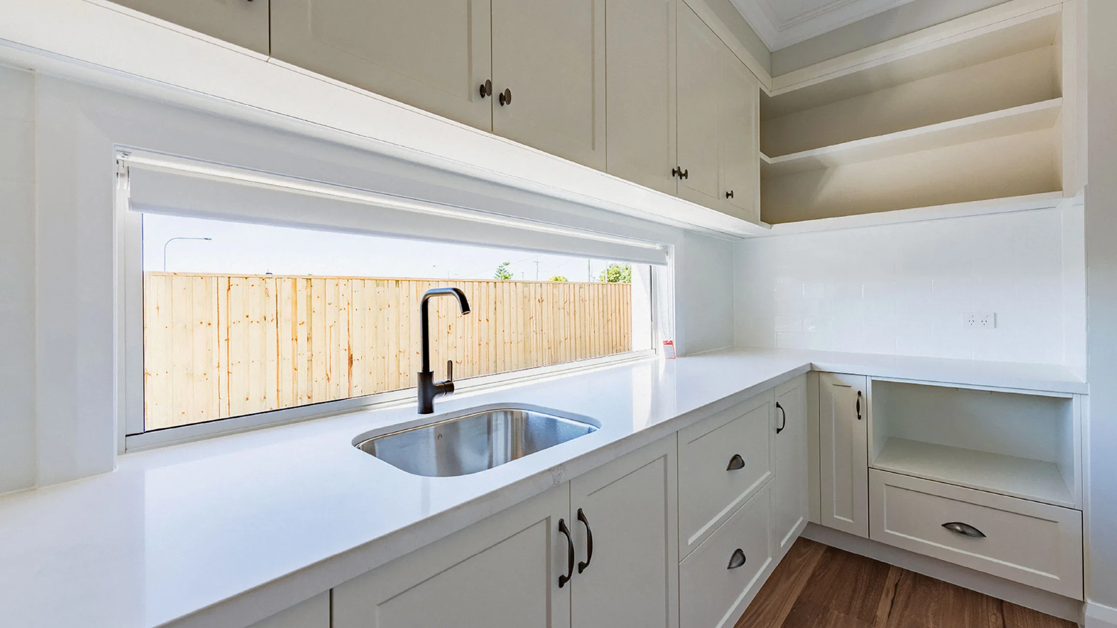 Aluminium Fixed Window above kitchen bench