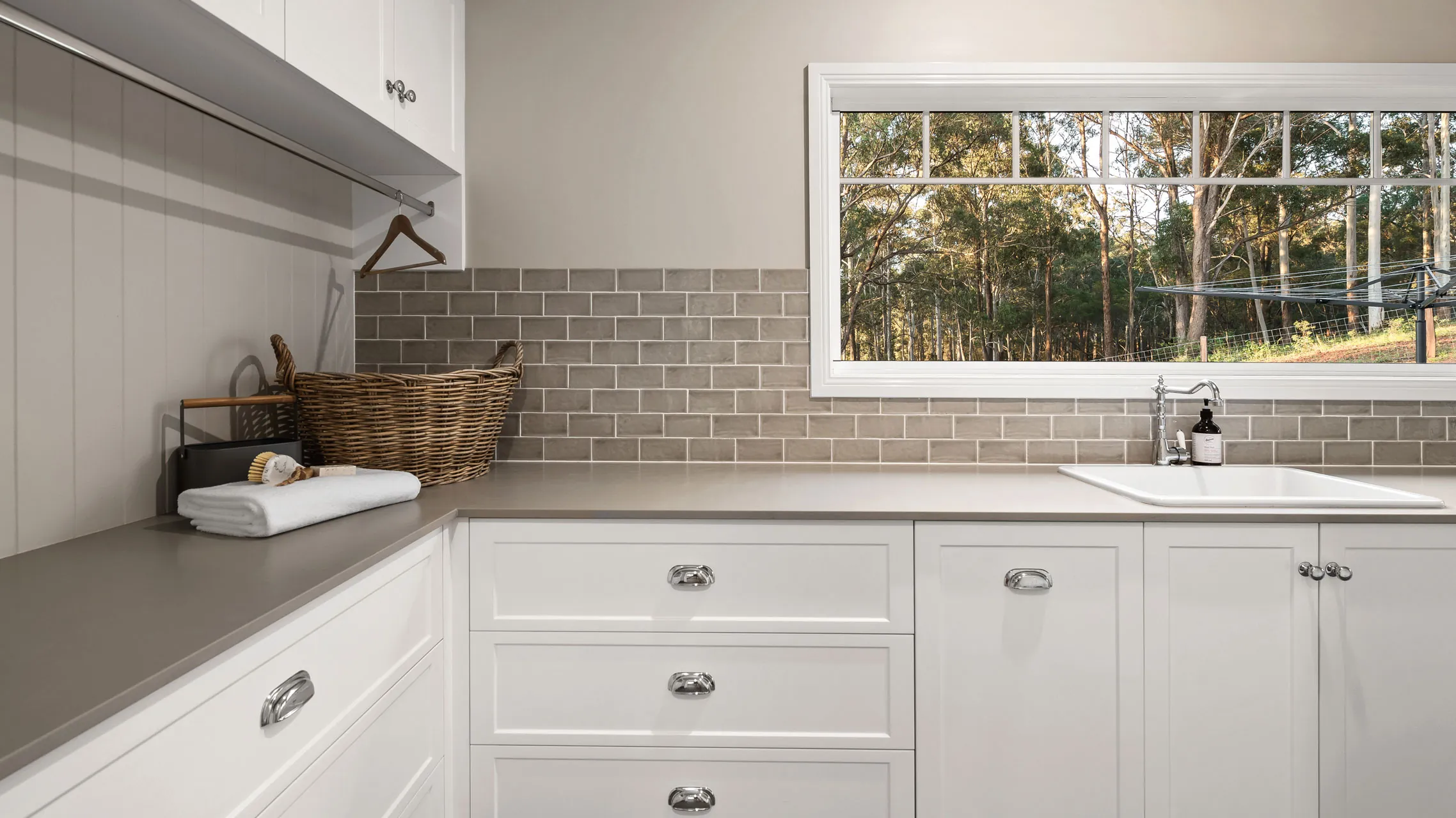 White Aluminium Window above a kitchen bench